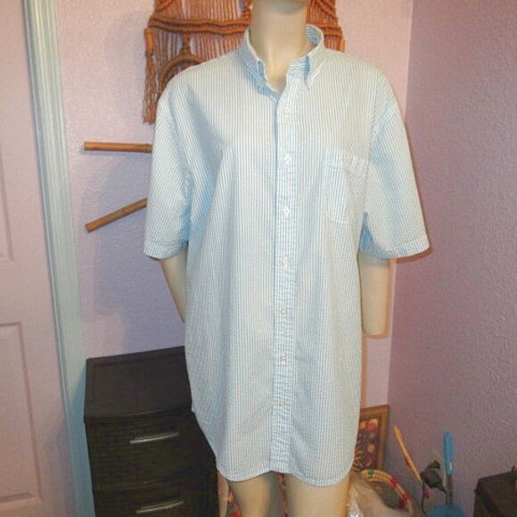 Lands End Seersucker Button Down Shirt Men Size XLT Traditional Fit Short Sleeve - Picture 1 of 11